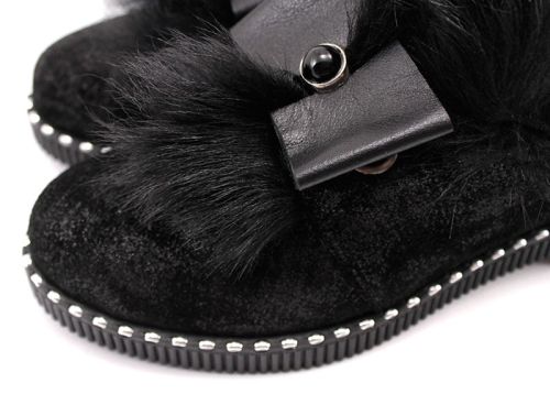 Дамски обувки от естествен велур с перлено покритие в черно 1046 CH