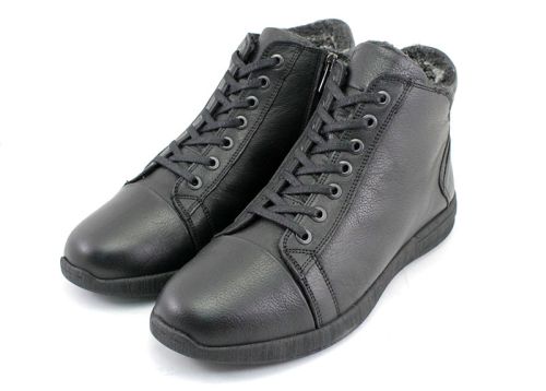 Мъжки боти от естествена кожа с връзки и страничен цип в черно, модел Виктор.~