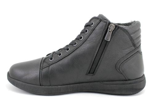 Мъжки боти от естествена кожа с връзки и страничен цип в черно, модел Виктор.~