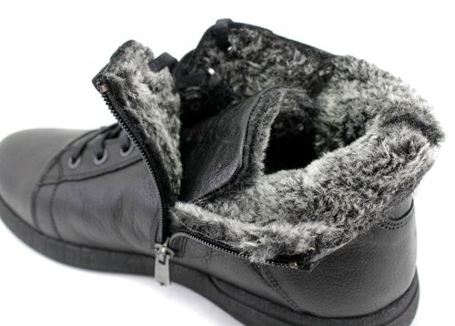 Мъжки боти от естествена кожа с връзки и страничен цип в черно, модел Виктор.~