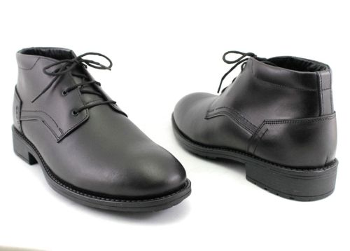 Мъжки черни, официални боти от естествена кожа с връзки, модел Явор.~