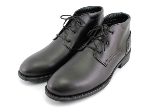 Мъжки черни, официални боти от естествена кожа с връзки, модел Явор.~