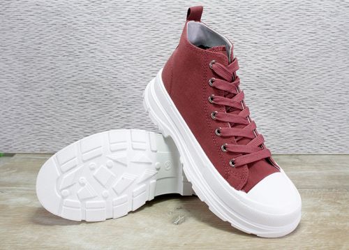 Дамски,високи кецове в бордо, модел Даря