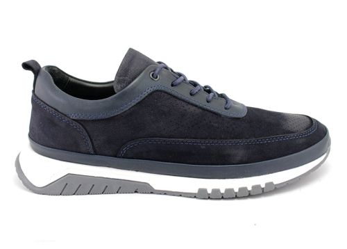 Мъжки, ежедневни обувки от естествен набук в тъмно синьо - Модел Кронос