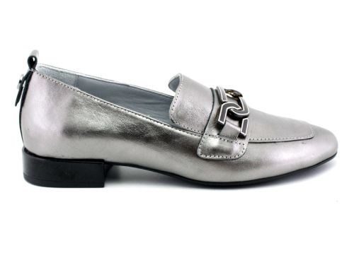 Дамски обувки от естествена кожа в сребристо - Модел Шарлота