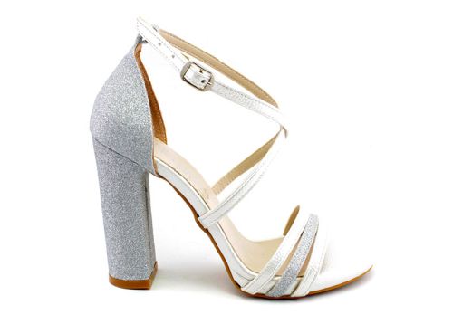 Дамски, официални сандали в сребристо и бежово - Модел Сюзън