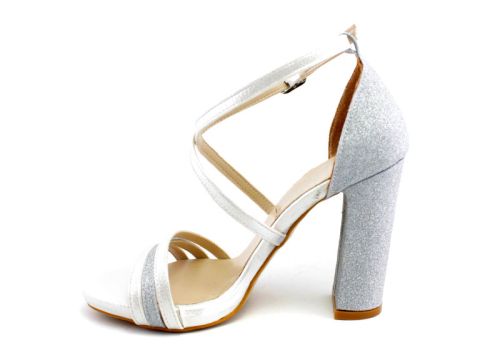 Дамски, официални сандали в сребристо и бежово - Модел Сюзън