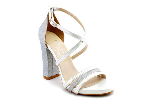 Дамски, официални сандали в сребристо и бежово - Модел Сюзън