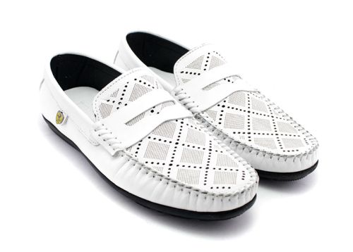 Мъжки мокасини без връзки в бяло - Модел Клаус