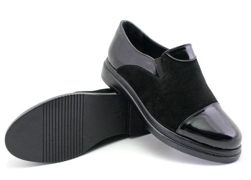 Дамски ежедневни обувки от лак и велур в черно - Модел Ареселис