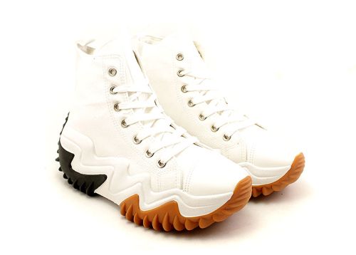 Дамски кецове на дебело ходило в бяло - модел 376.