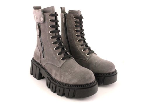 -Дамски боти от естествен велур в сиво - Модел Анет