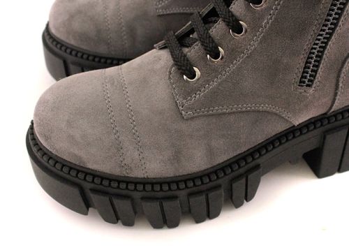 -Дамски боти от естествен велур в сиво - Модел Анет