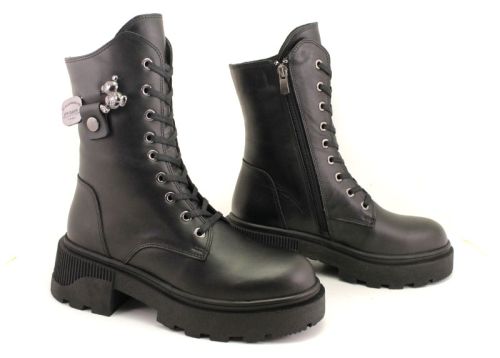 Дамски кубинки от естествена кожа в черно - Модел Ким