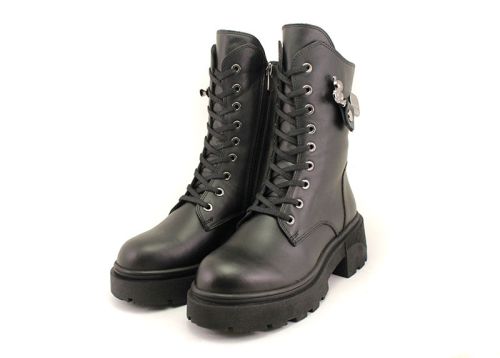 Дамски кубинки от естествена кожа в черно - Модел Ким