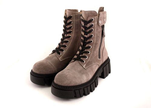 -Дамски боти от естествен велур във визонено - Модел Анет