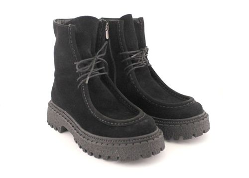 -Дамски боти тип мокасина от естествен велур в черно - Модел Джолийн