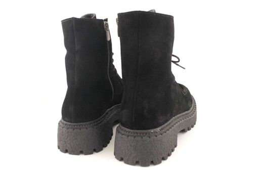 -Дамски боти тип мокасина от естествен велур в черно - Модел Джолийн