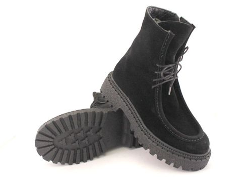 -Дамски боти тип мокасина от естествен велур в черно - Модел Джолийн