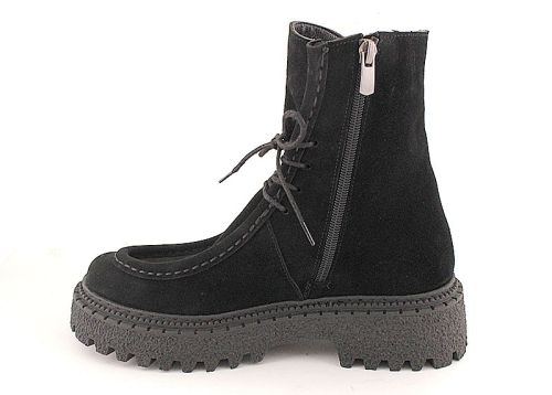 -Дамски боти тип мокасина от естествен велур в черно - Модел Джолийн