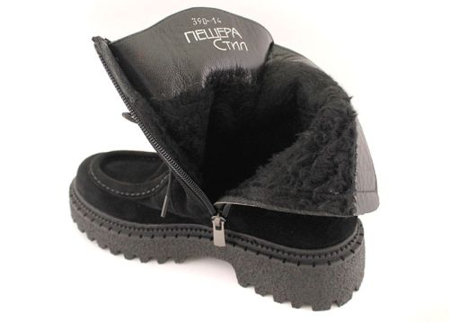 -Дамски боти тип мокасина от естествен велур в черно - Модел Джолийн