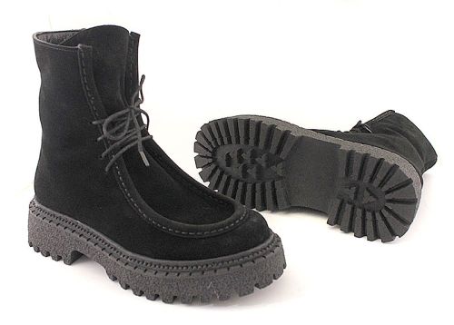 -Дамски боти тип мокасина от естествен велур в черно - Модел Джолийн