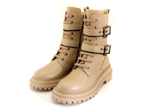 -Дамски кубинки от естествена кожа в бежово - Модел Мелиса