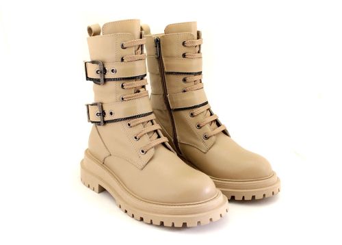 -Дамски кубинки от естествена кожа в бежово - Модел Мелиса