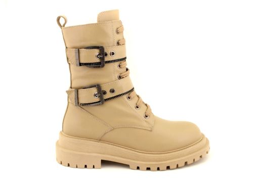 -Дамски кубинки от естествена кожа в бежово - Модел Мелиса