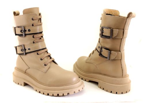 -Дамски кубинки от естествена кожа в бежово - Модел Мелиса