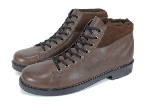 Мъжки зимни боти от естествена кожа в кафяво с топъл хастар и кларково ходило
