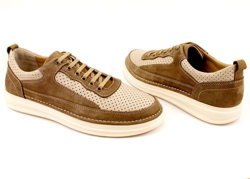 Мъжки ежедневни летни обувки от естествена кожа и набук в бежово - Модел Севар.