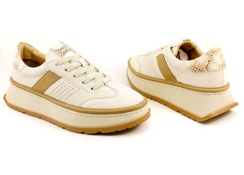 Дамски спортни обувки от естествена кожа в бежово - Модел Дерия.