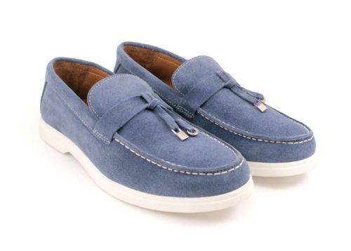 Мъжки  мокасини от естествен велур в синьо - Модел Коман