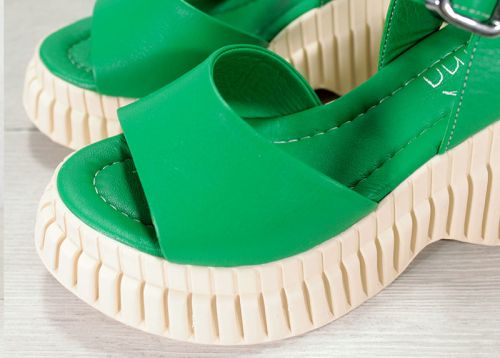 Дамски сандали на платформа от естествена кожа в зелено - модел Кристин-B