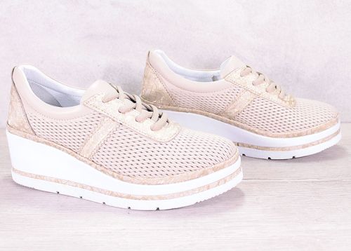 Дамски летни обувки на платформа от естествена кожа в бежово - Модел Изида