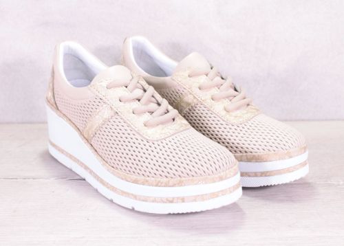 Дамски летни обувки на платформа от естествена кожа в бежово - Модел Изида