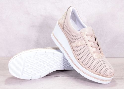 Дамски летни обувки на платформа от естествена кожа в бежово - Модел Изида