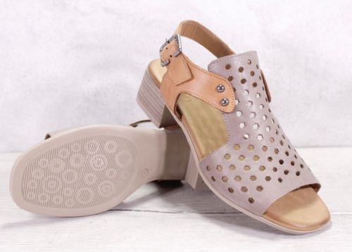 Дамски сандали на нисък ток от естествена кожа във визонено и светло кафяво - Модел Карина.