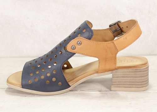 Дамски сандали на нисък ток в тъмно син и светло кафяв цвят - Модел Карина.