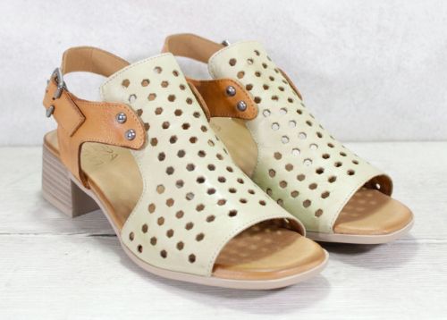 Дамски сандали на нисък ток в резедаво зелен и светло кафяв цвят - Модел Карина.