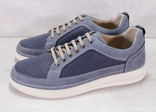 Мъжки ежедневни летни обувки от естествен набук и естествена кожа в синьо - Модел Саймън