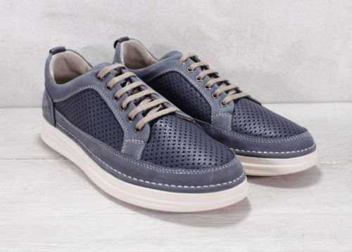Мъжки ежедневни летни обувки от естествен набук и естествена кожа в синьо - Модел Саймън