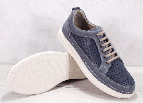 Мъжки ежедневни летни обувки от естествен набук и естествена кожа в синьо - Модел Саймън