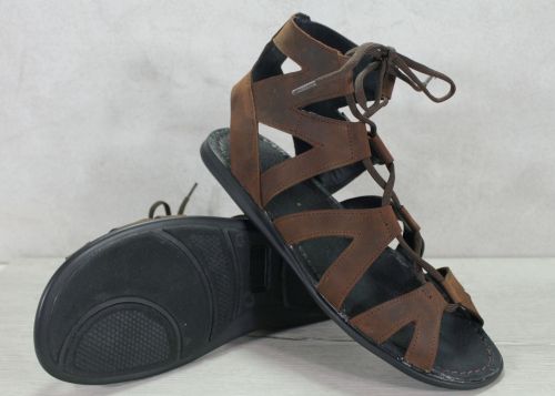 Мъжки сандали "римлянки" от естествена кожа в кафяво- модел Цезар.