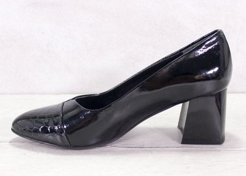 Eleganza Nera - Дамски официални обувки от лак с кроко ефект - Модел Елеонора