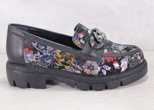 Charme Urbain Victoria - Дамски модни лоуфъри с цветен десен на черен фон - Модел Виктория