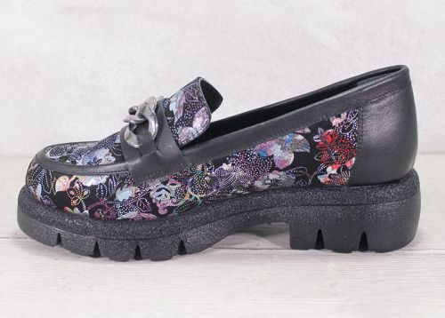 Charme Urbain Victoria - Дамски модни лоуфъри с цветен десен на черен фон - Модел Виктория