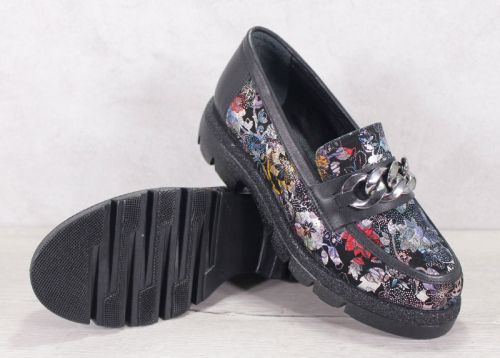 Charme Urbain Victoria - Дамски модни лоуфъри с цветен десен на черен фон - Модел Виктория