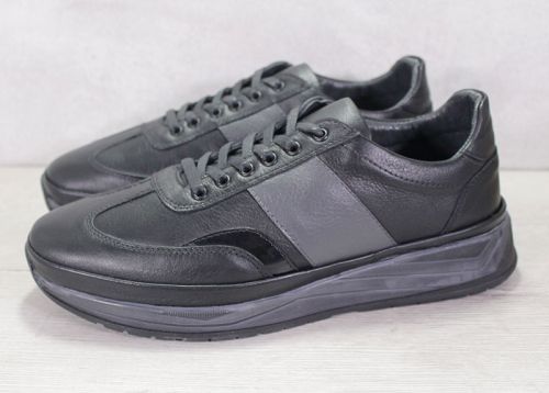 Мъжки ежедневни обувки от естествена кожа с акценти в черен лак и сива кожа - модел Урбан Елеганс